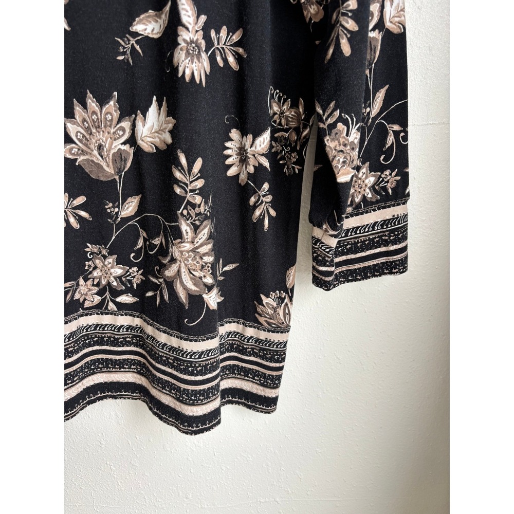 Susan Graver Weekend Women XL Black Floral Mock Neck Long Sleeve Top Tunic Modal - Picture 5 of 8